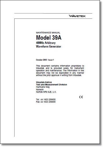 Wavetek 39A Maintenance Manual Wavetek 39A Maintenance Manual